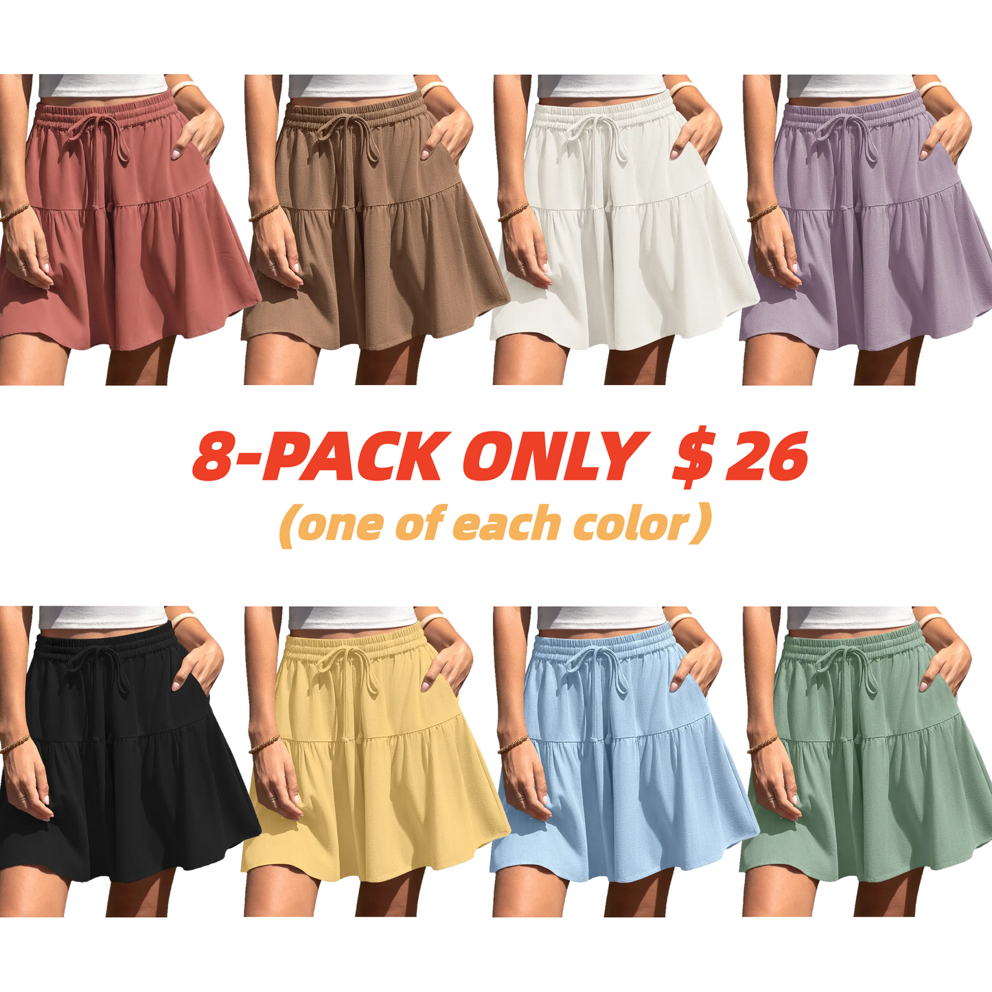 Womens Linen Blend Wide Leg Flowy Culotte Shorts Drawstring Loose Fit