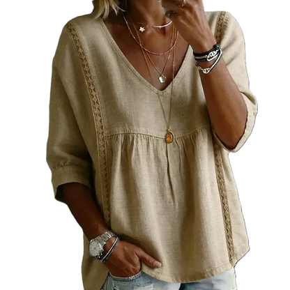 Women's Chic V-Neck Puff Sleeves Lace Blouse