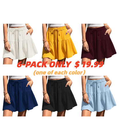 Womens Linen Blend Wide Leg Flowy Culotte Shorts Drawstring Loose Fit