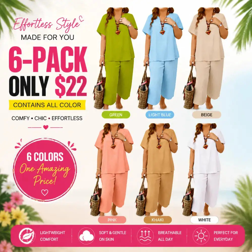Women's Solid Short Sleeve Top & Loose Wide Leg Pants 2-Piece Set