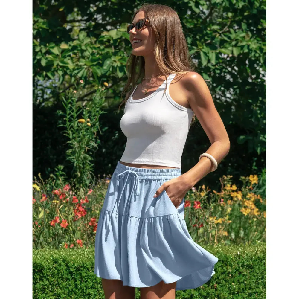 Womens Linen Blend Wide Leg Flowy Culotte Shorts Drawstring Loose Fit Summer Casual Lightweight Comfy Vacation Wear