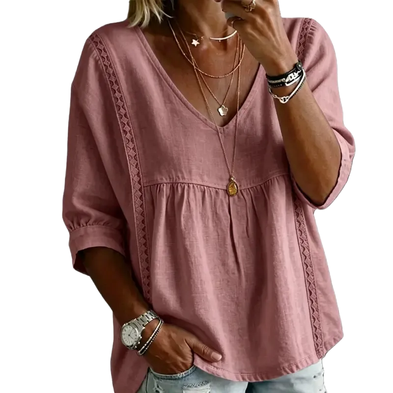 Women's Chic V-Neck Puff Sleeves Lace Blouse
