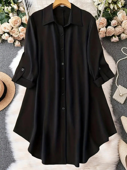 Plus Size Long Sleeve Button Up Blouse – Solid Casual Top