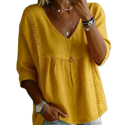 Women's Chic V-Neck Puff Sleeves Lace Blouse