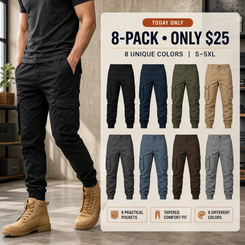 🔥 8-Pack $25 / 16-Pack $32 – Men's Multi-Pocket Cargo Jogger Pants