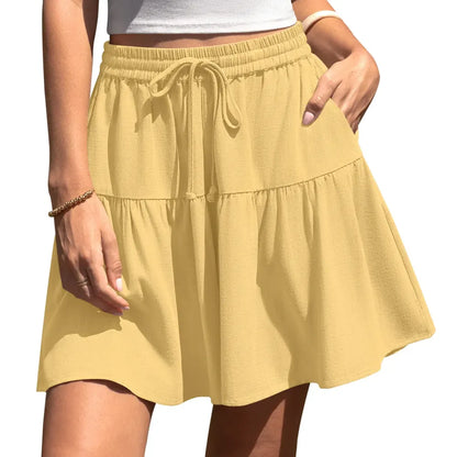 Womens Linen Blend Wide Leg Flowy Culotte Shorts Drawstring Loose Fit Summer Casual Lightweight Comfy Vacation Wear