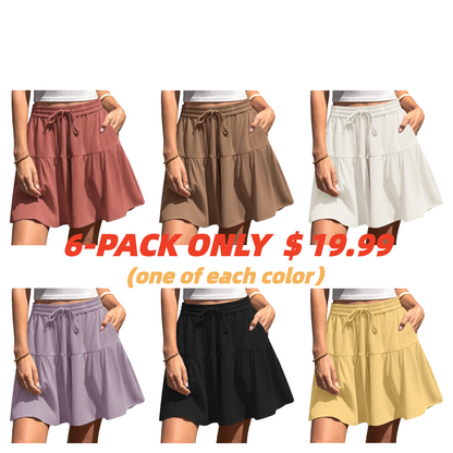 Womens Linen Blend Wide Leg Flowy Culotte Shorts Drawstring Loose Fit