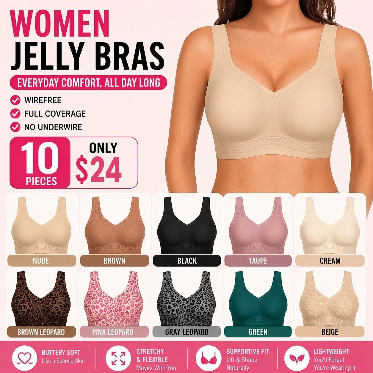 Women Jelly Bras Wirefree Full Coverage No Underwire