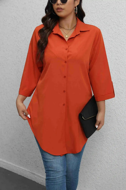 Plus Size Long Sleeve Button Up Blouse – Solid Casual Top