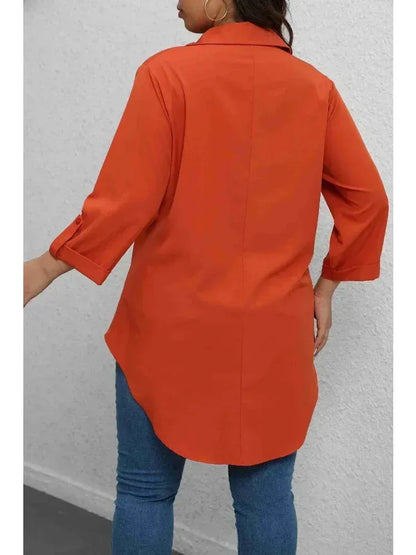 Plus Size Long Sleeve Button Up Blouse – Solid Casual Top