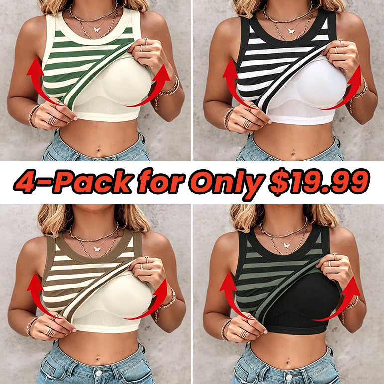 Round Neck Built-in Bra Ribbed Tank Top
