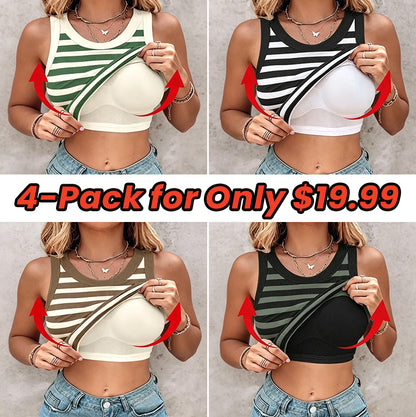 Round Neck Built-in Bra Ribbed Tank Top