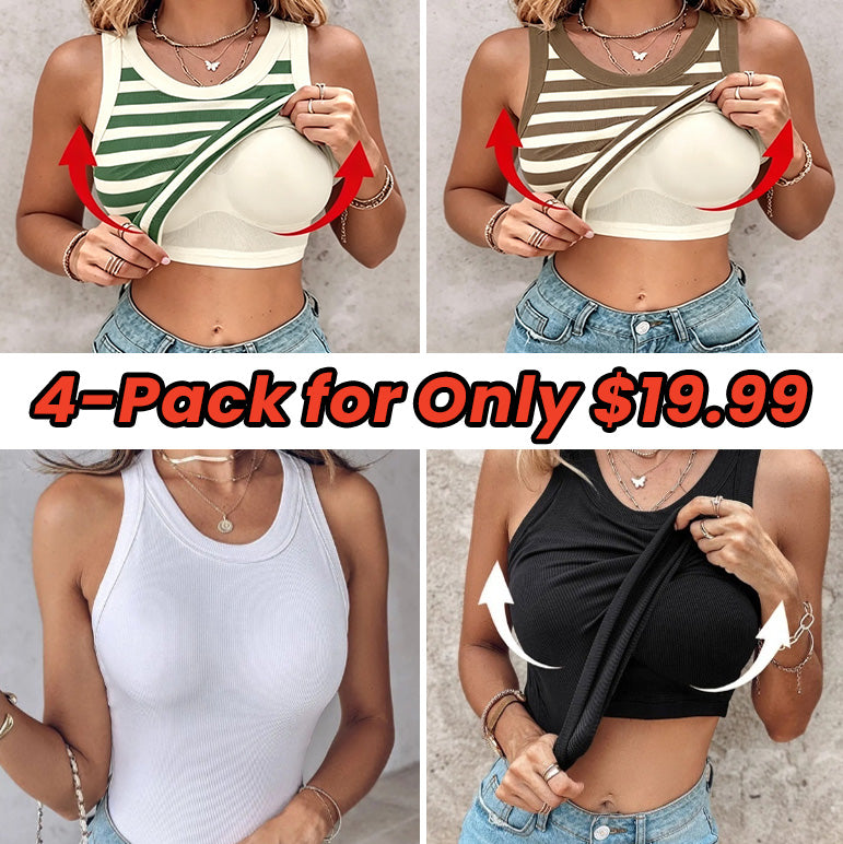Round Neck Built-in Bra Ribbed Tank Top
