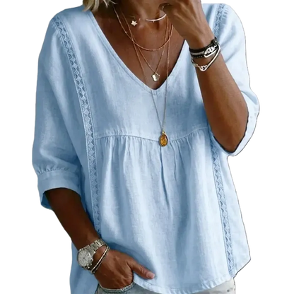 Women's Chic V-Neck Puff Sleeves Lace Blouse