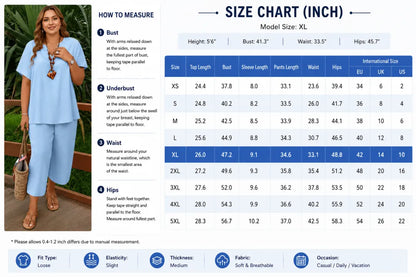 Women's Solid Short Sleeve Top & Loose Wide Leg Pants 2-Piece Set