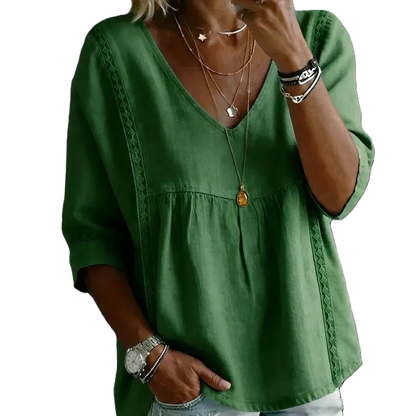 Women's Chic V-Neck Puff Sleeves Lace Blouse