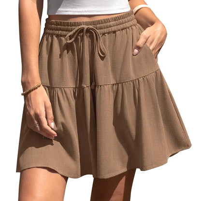 Womens Linen Blend Wide Leg Flowy Culotte Shorts Drawstring Loose Fit Summer Casual Lightweight Comfy Vacation Wear