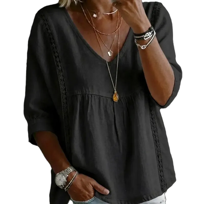 Women's Chic V-Neck Puff Sleeves Lace Blouse