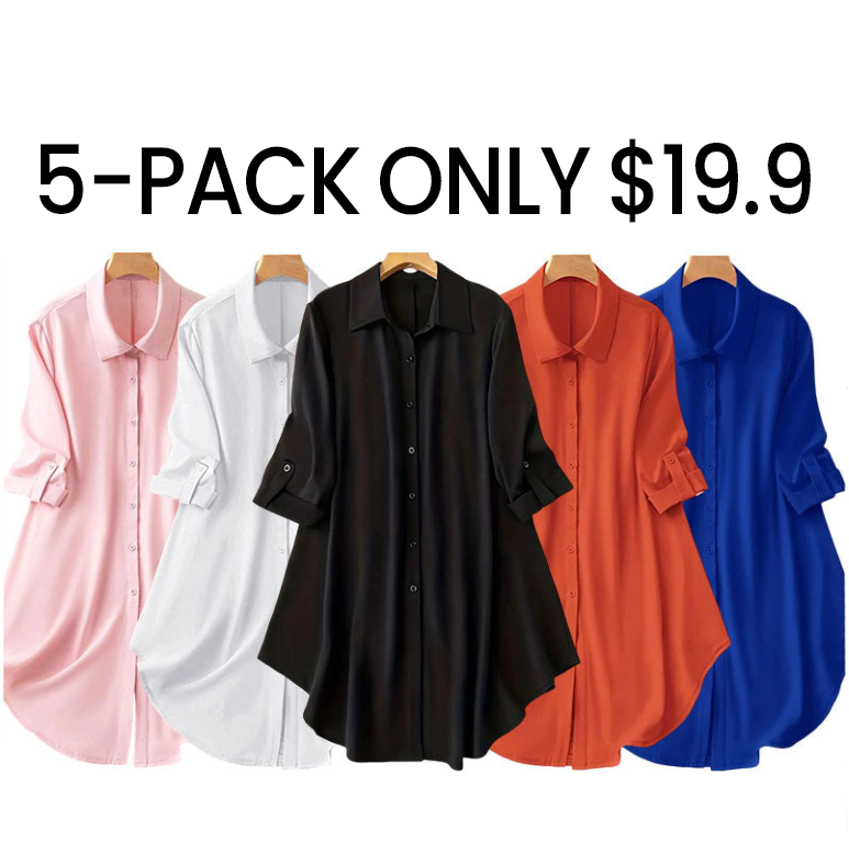Plus Size Long Sleeve Button Up Blouse – Solid Casual Top