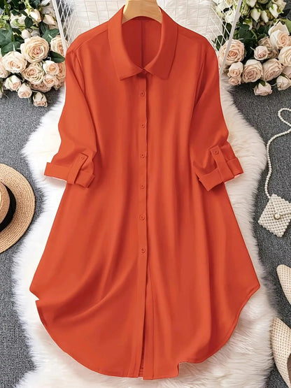 Plus Size Long Sleeve Button Up Blouse – Solid Casual Top