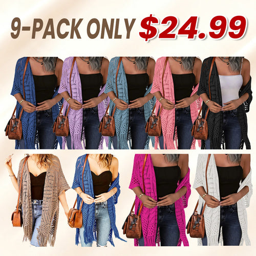 Women’s Oversized Knit Cardigan – Lightweight Crochet Tassel Kimono