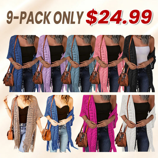 Women’s Oversized Knit Cardigan – Lightweight Crochet Tassel Kimono