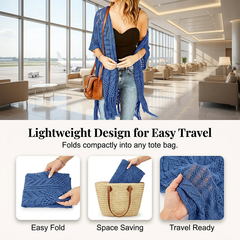 Women’s Oversized Knit Cardigan – Lightweight Crochet Tassel Kimono