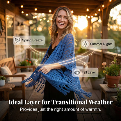 Women’s Oversized Knit Cardigan – Lightweight Crochet Tassel Kimono