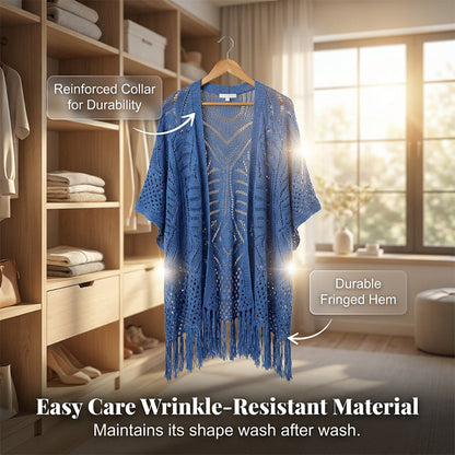 Women’s Oversized Knit Cardigan – Lightweight Crochet Tassel Kimono