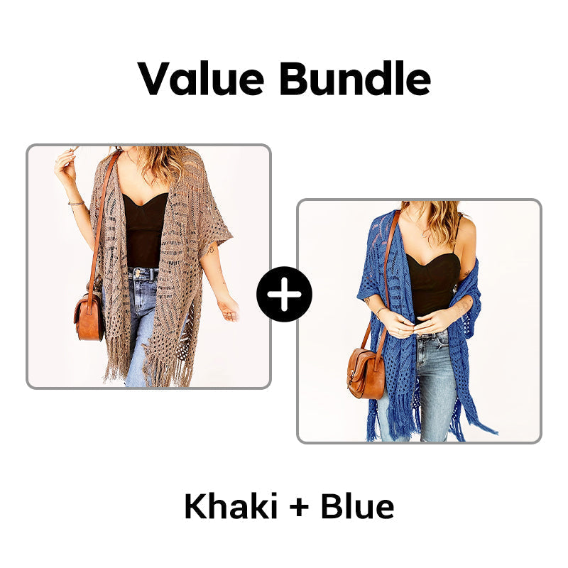 Women’s Oversized Knit Cardigan – Lightweight Crochet Tassel Kimono
